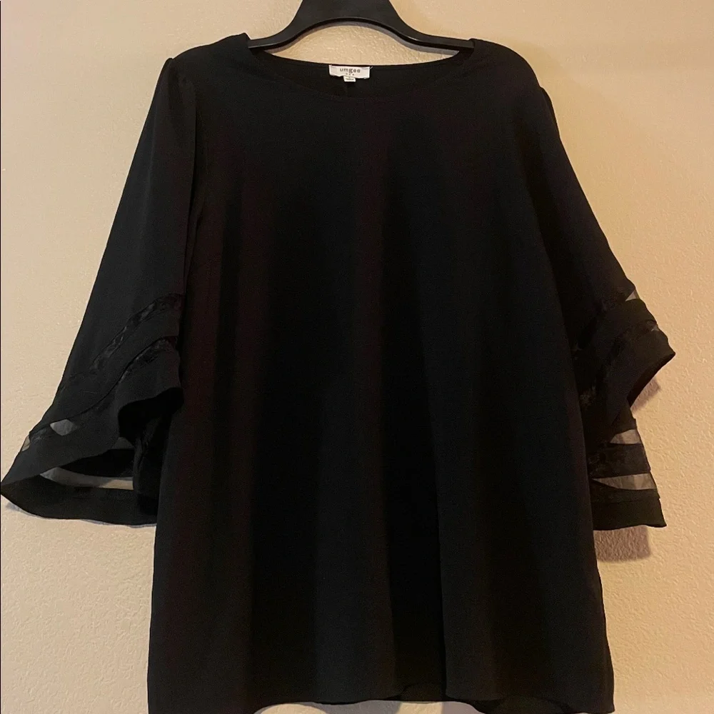 UMGEE BLACK MESH BURNOUT BELL SLEEVE TOP - Picture 3 of 7